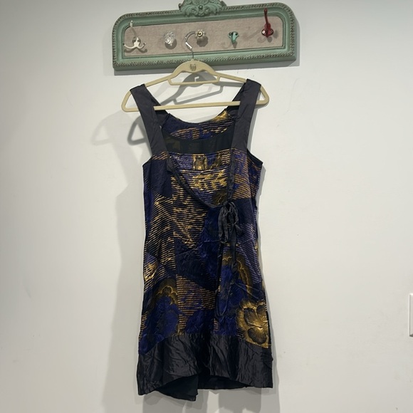 Ted Baker London Blue and Gold Sheath Mini silk Dress size 4 USA women’s 8/10 - Picture 5 of 6